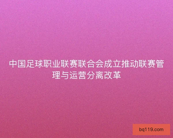 中国足球职业联赛联合会成立推动联赛管理与运营分离改革